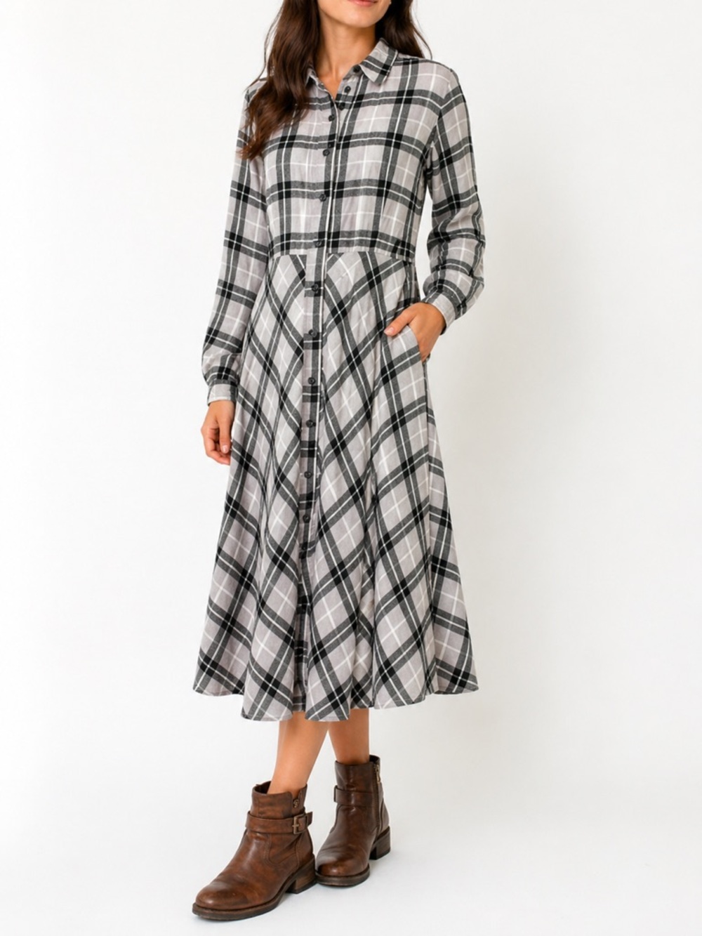 Appleseed’s lavender Plaid Flannel Shirt Dress 100% Cotton academia preppy Fall